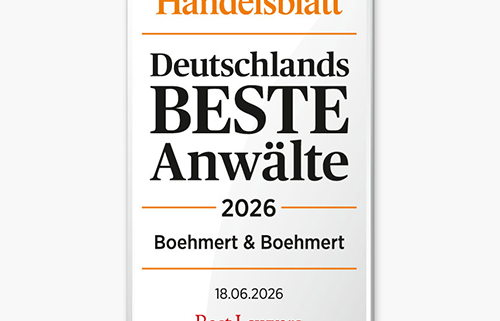 Handelsblatt Deutschlands Beste Anwälte 2026 – BOEHMERT & BOEHMERT